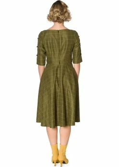 Banned Cheeky Check 40's Swing Dress Khaki Green -Smashed Lemons shop banned DR16220 cheeky check dress kaki 2 1024x1024