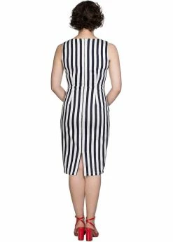 Banned Land Ahoy 60's Pencil Dress White Navy -Smashed Lemons shop banned DR16256 land ahoy pencil dress navy 1 1024x1024