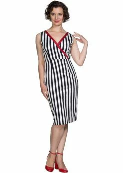 Banned Land Ahoy 60's Pencil Dress White Navy -Smashed Lemons shop banned DR16256 land ahoy pencil dress navy 2 1024x1024
