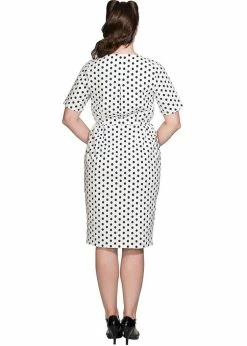 Banned Polkadot Button Up 50's Pencil Dress White -Smashed Lemons shop banned DR16290 polkadot button dress wt 2 1024x1024