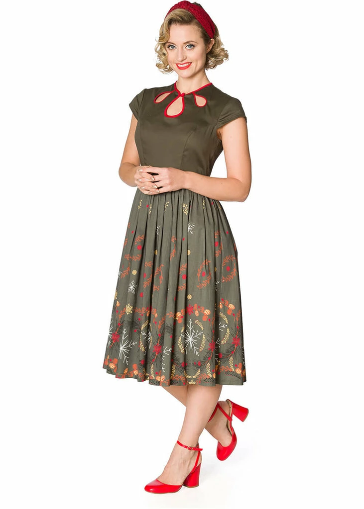 Banned Winter Leaves 50's Swing Dress Green 8 Banned Winter Leaves 50's Swing Dress Green - Image 6
