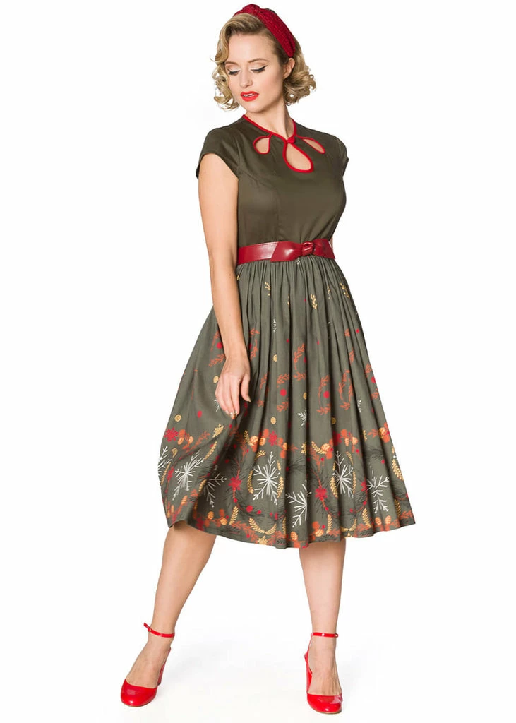 Banned Winter Leaves 50's Swing Dress Green 4 Banned Winter Leaves 50's Swing Dress Green - Image 2