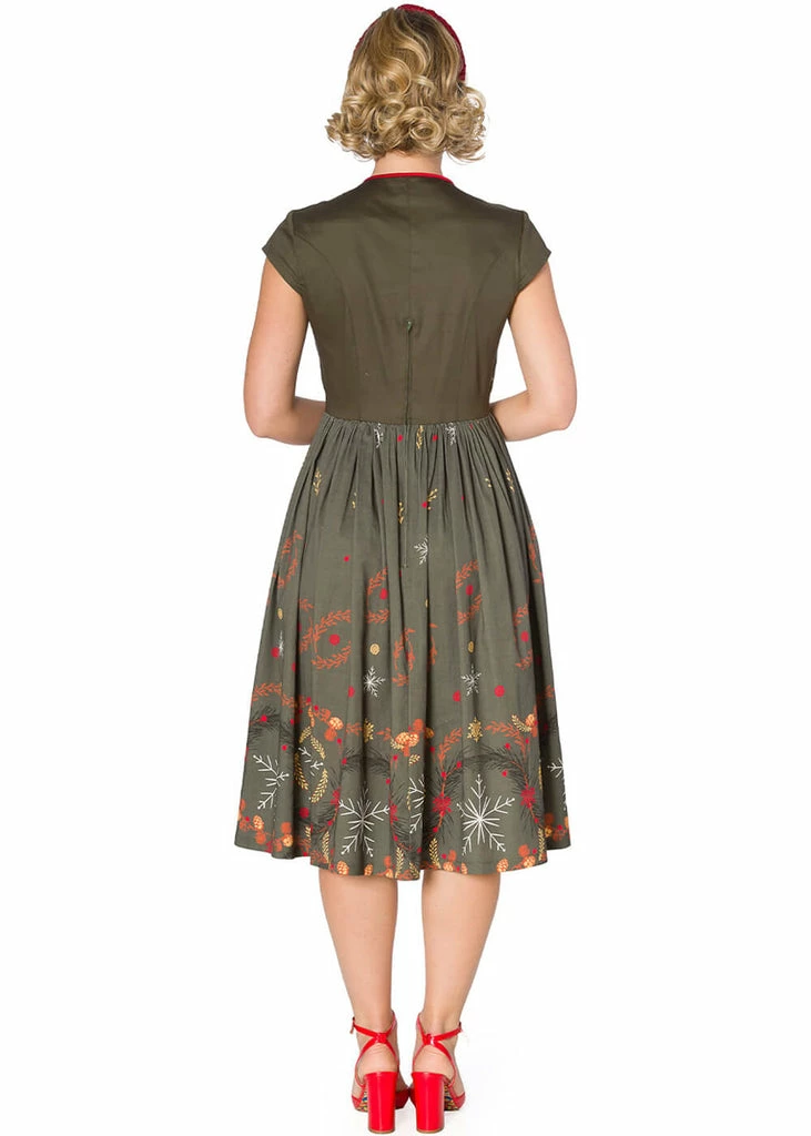 Banned Winter Leaves 50's Swing Dress Green 5 Banned Winter Leaves 50's Swing Dress Green - Image 3