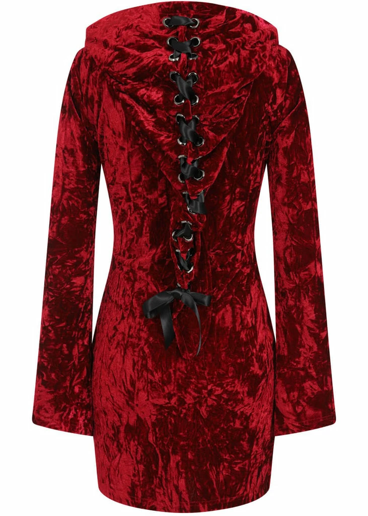 Banned Big Crush Hoodie Velvet 60's Dress Burgundy 4 Banned Big Crush Hoodie Velvet 60's Dress Burgundy - Image 2