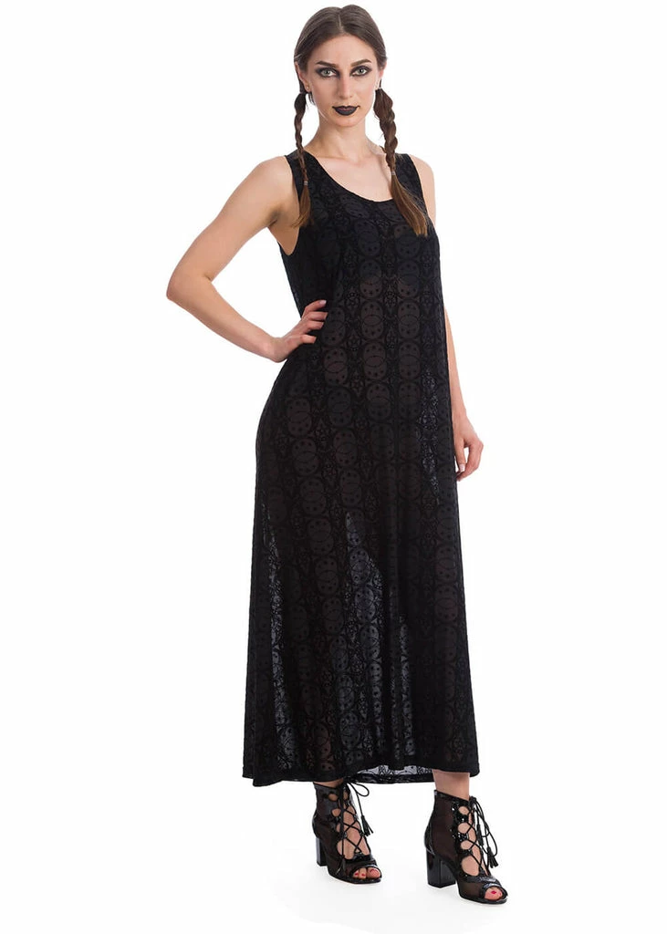Banned Circle Flock 70's Maxi Dress Black 3 Banned Circle Flock 70's Maxi Dress Black
