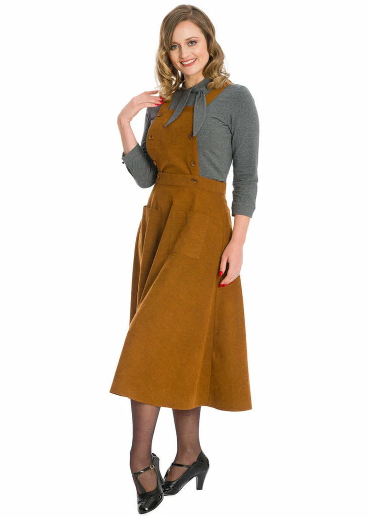 Banned Lifes A Peach 40's Pinafore Swing Dress Brown