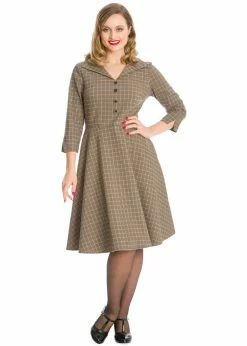 Banned Lady Check 40's Swing Dress Brown