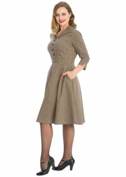 Banned Lady Check 40's Swing Dress Brown -Smashed Lemons shop banned DR16520 lady check swing dress brown 2 1024x1024