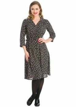 Banned Winter Rose 40's A-Line Dress Black
