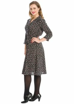 Banned Winter Rose 40's A-Line Dress Black -Smashed Lemons shop banned DR16527 winter rose dress blk 2 69d2a762 14f1 414a 88e0 712b172f62f2 1024x1024