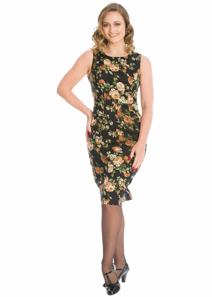 Banned Midnight Rose 50's Pencil Dress Black 3 Banned Midnight Rose 50's Pencil Dress Black