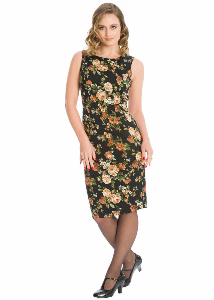 Banned Midnight Rose 50's Pencil Dress Black 4 Banned Midnight Rose 50's Pencil Dress Black - Image 2