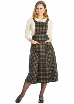 Banned Tartan 40's Pinafore Swing Dress Navy