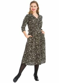 Banned Winter Blooms 40's A-Line Dress Black