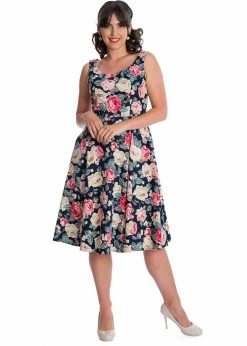 Banned Rose Bloom 50's Swing Dress Navy -Smashed Lemons shop banned DR16625 rose bloom swing dress navy 2 1024x1024