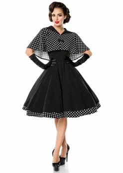 Belsira Salon Polkadot 50's Swing Dress With Cape