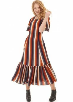 Bright & Beautiful Andy Autumn Striped 70's Dress Multi