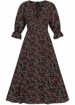 Bright & Beautiful Hayden Crimson Floral 60's Dress Multi