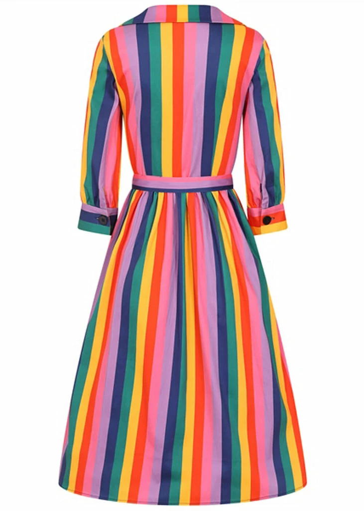 Bright & Beautiful Lauren Rainbow Wishes Stripe 50's Dress Multi 6 Bright & Beautiful Lauren Rainbow Wishes Stripe 50's Dress Multi - Image 4