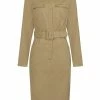 Collectif Brunel Safari 70's Pencil Dress Beige