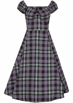 Collectif Dolores Hocus Pocus Check 50's Swing Dress Lilac