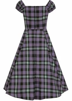 Collectif Dolores Hocus Pocus Check 50's Swing Dress Lilac -Smashed Lemons shop collectif AW200824B dolores hocus swing dress lila 2 1024x1024