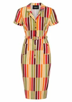 Collectif Caterina Alternate Stripe 50's Pencil Dress Multi