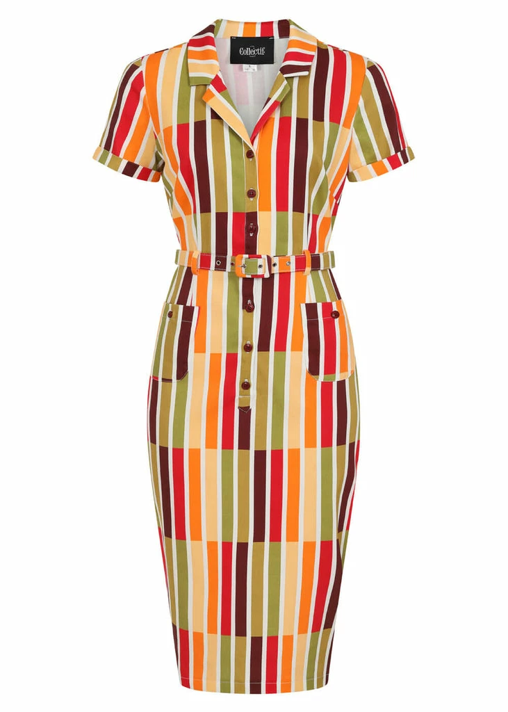 Collectif Caterina Alternate Stripe 50's Pencil Dress Multi 3 Collectif Caterina Alternate Stripe 50's Pencil Dress Multi