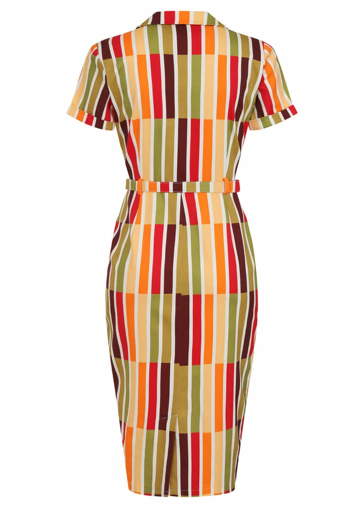 Collectif Caterina Alternate Stripe 50's Pencil Dress Multi 5 Collectif Caterina Alternate Stripe 50's Pencil Dress Multi - Image 3