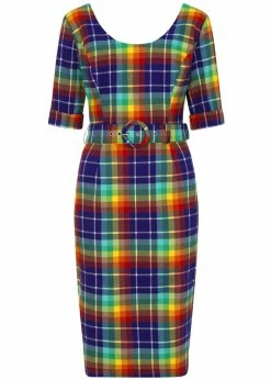 Collectif June Rainbow Check 50's Pencil Dress Multi