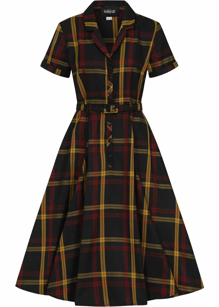 Collectif Caterina Giles Check 50's Swing Dress Wine 5 Collectif Caterina Giles Check 50's Swing Dress Wine - Image 3