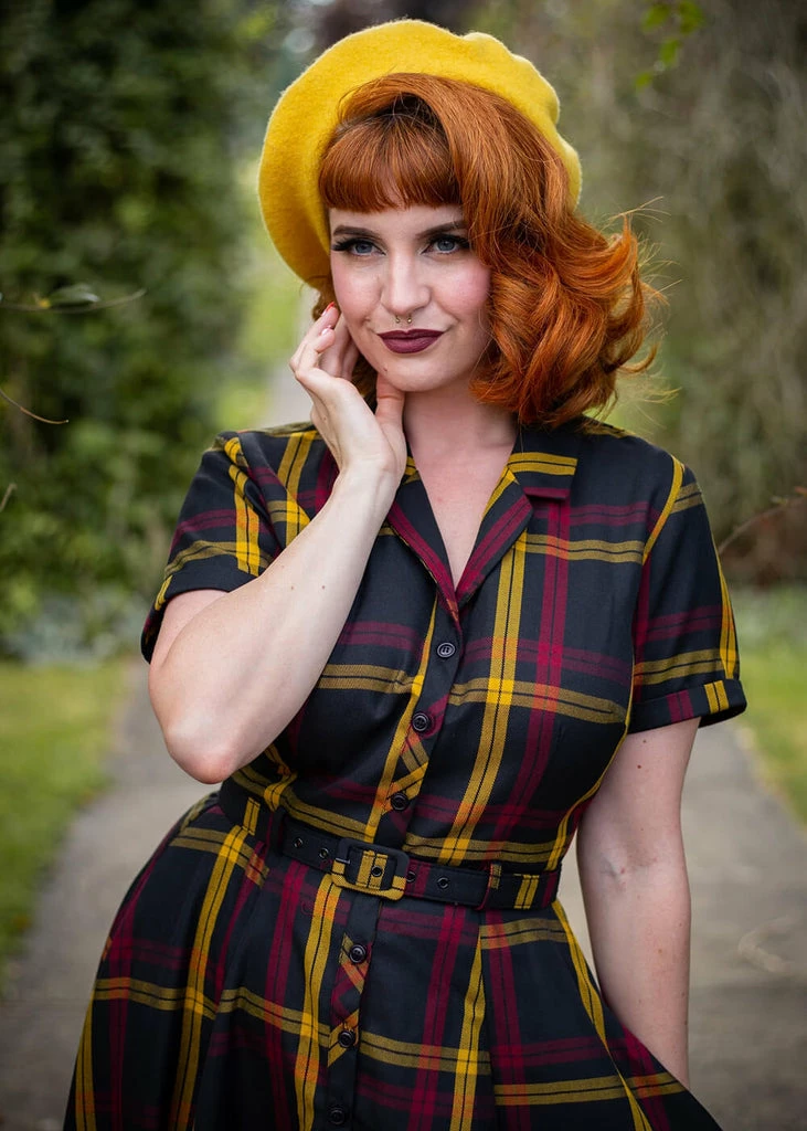 Collectif Caterina Giles Check 50's Swing Dress Wine 4 Collectif Caterina Giles Check 50's Swing Dress Wine - Image 2