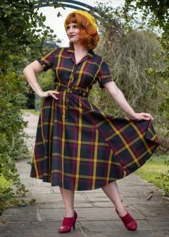 Collectif Caterina Giles Check 50's Swing Dress Wine