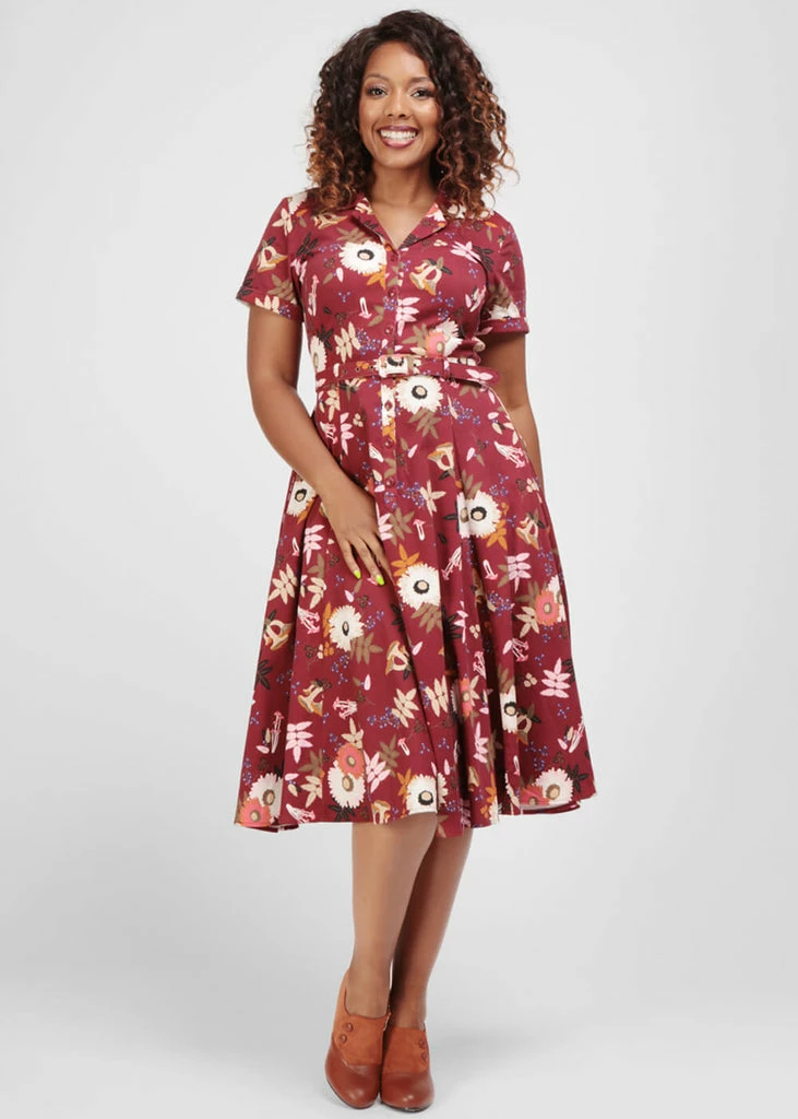 Collectif Caterina Forest Floor 50's Swing Dress Wine - Image 3