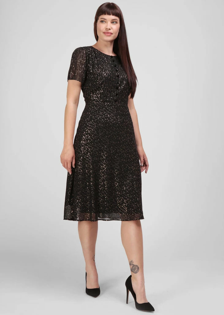 Collectif Evelina Little Stars 50's Swing Dress Black 4 Collectif Evelina Little Stars 50's Swing Dress Black - Image 2