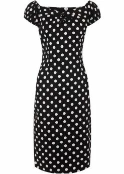 Collectif Dolores Polkadot 50's Pencil Dress Black -Smashed Lemons shop collectif C556988 dolores polka pencil dress blk 2 1024x1024