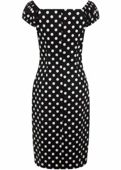Collectif Dolores Polkadot 50's Pencil Dress Black -Smashed Lemons shop collectif C556988 dolores polka pencil dress blk 3 1024x1024