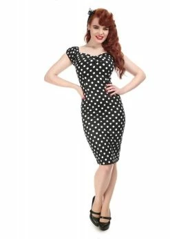 Collectif Dolores Polkadot 50's Pencil Dress Black -Smashed Lemons shop collectif C556988 dolores polka pencil dress blk 4 1024x1024