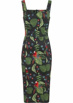 Collectif Anita Parrot Paradise 50's Pencil Dress Black
