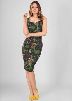 Collectif Anita Parrot Paradise 50's Pencil Dress Black -Smashed Lemons shop collectif DP SS220702A anita parrot paradise pencil dress blk 4 1024x1024