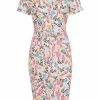 Collectif Caterina Floral Whimsy 50's Pencil Dress Pink