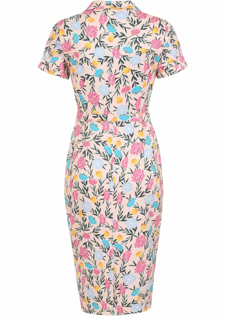 Collectif Caterina Floral Whimsy 50's Pencil Dress Pink 6 Collectif Caterina Floral Whimsy 50's Pencil Dress Pink - Image 4