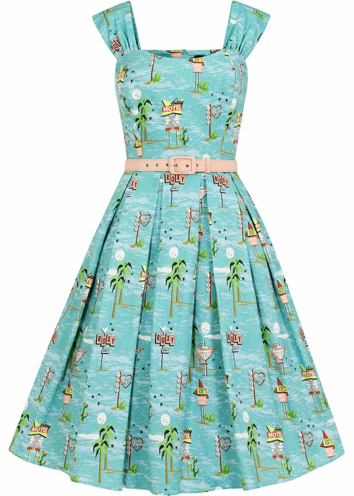 Collectif Jill Motel 50's Swing Dress Blue 3 Collectif Jill Motel 50's Swing Dress Blue