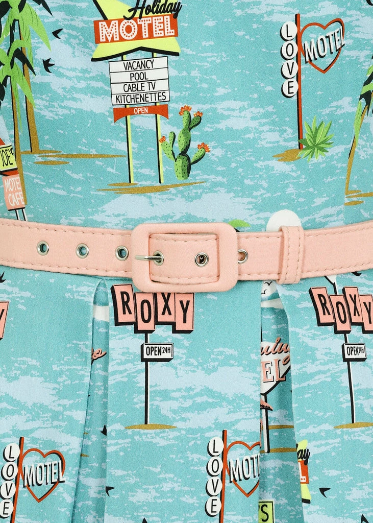 Collectif Jill Motel 50's Swing Dress Blue 4 Collectif Jill Motel 50's Swing Dress Blue - Image 2