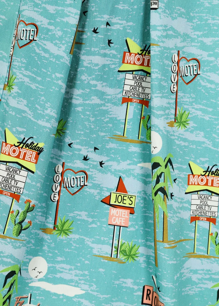 Collectif Jill Motel 50's Swing Dress Blue 6 Collectif Jill Motel 50's Swing Dress Blue - Image 4