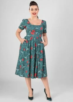 Collectif Giada Hummingbird Eden 50's Swing Dress Teal -Smashed Lemons shop collectif DS SS220809A giada hummingbird swing dress teal 4 58ac9093 4707 4540 8bb8 199caa9a0cf3 1024x1024