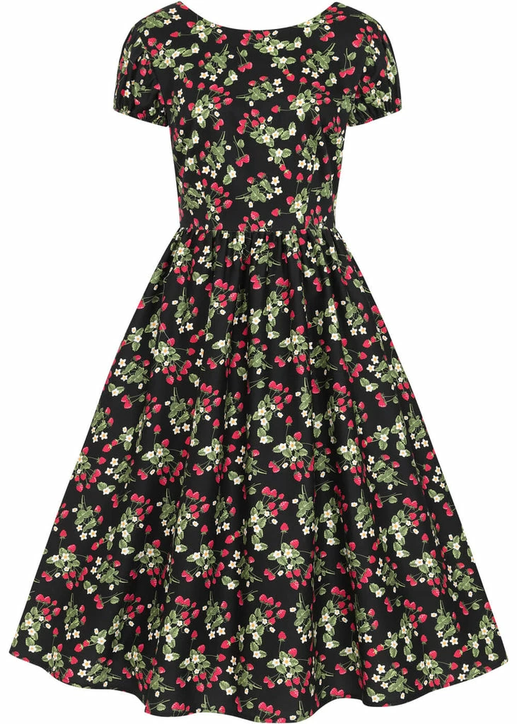 Collectif Demira Wild Strawberries 50's Swing Dress Black 3 Collectif Demira Wild Strawberries 50's Swing Dress Black