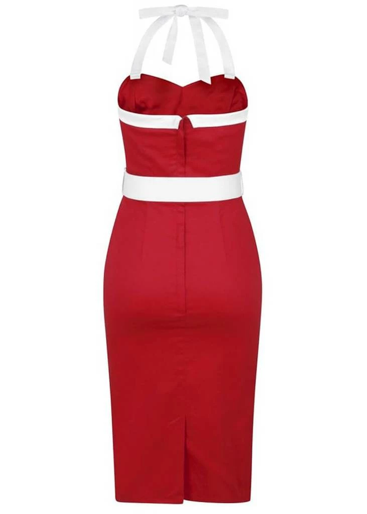 Collectif Georgie Nautical 50's Pencil Dress Red 5 Collectif Georgie Nautical 50's Pencil Dress Red - Image 3