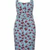 Collectif Wanda Strawberry 50's Pencil Dress Blue -Smashed Lemons shop collectif SS200712A wanda strawb dress blue 3 1024x1024