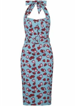 Collectif Wanda Strawberry 50's Pencil Dress Blue